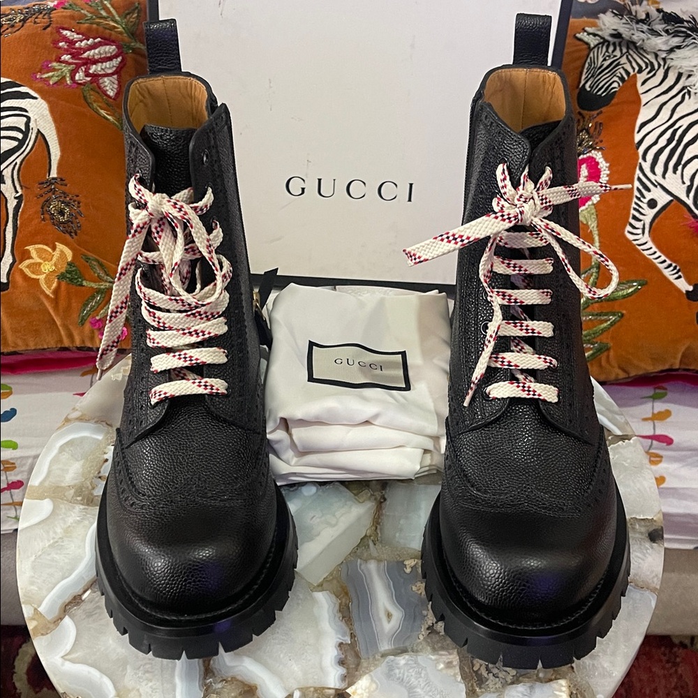 GUCCI Martins Black Leather Men's Boots 575109 DHROO GUCCI / Size: Men’s 9.5